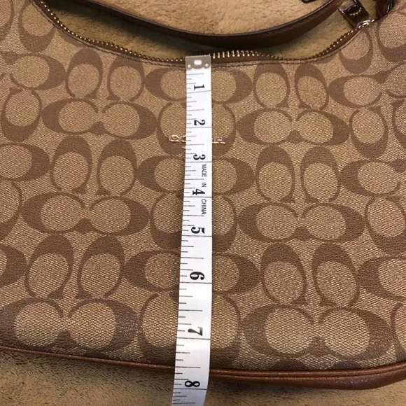 Coach Hobo Bag Coated Canvas Signature C Leather Tan Brown - Picture 5 of 10